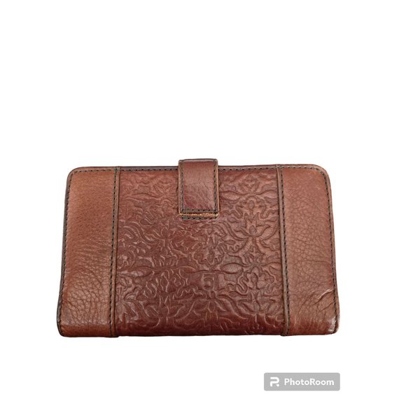 LC Liz Claiborne Leather Co Wallet Tooled Brown Soft Monogram Initial Gold Snap - Picture 2 of 7